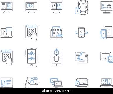 Raccolta delle icone della linea di privacy dei dati. Crittografia, privacy, sicurezza informatica, violazione della privacy, sicurezza dei dati, Riservatezza, vettore di autenticazione e. Illustrazione Vettoriale