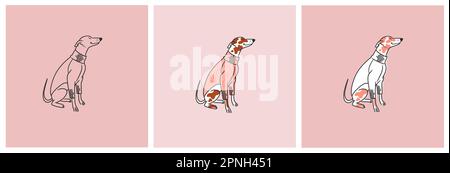 Disegno a mano vettore astratto linea grafica insieme con diversi simpatici simpatici cani characters.Vector illustrazione di divertente cartone animato diverso Illustrazione Vettoriale
