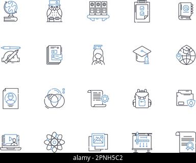 Collezione icone linea Politecnico. Tecnologia, Ingegneria, innovazioni, apprendimento, carriera, Competenze, vettore educativo e illustrazione lineare. Formazione Illustrazione Vettoriale
