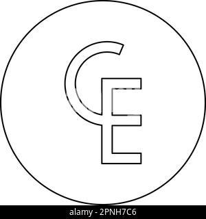 Simbolo euro-valuta ECU simbolo europeo ecu CE ce icona in cerchio rotondo nero colore vettore illustrazione immagine contorno linea sottile stile semplice Illustrazione Vettoriale