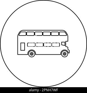 Autobus a due piani London City Transport autobus a due piani icona turistica circolare colore nero vettore illustrazione immagine contorno linea di contorno Illustrazione Vettoriale