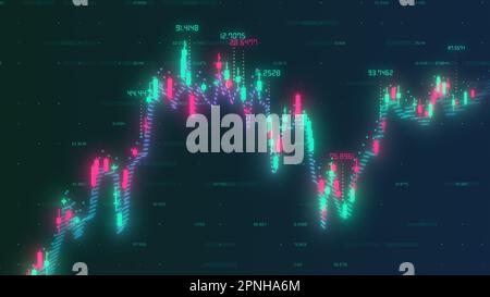 Mercato azionario o grafico commerciale e candelabri che mostrano un aumento di tendenza Foto Stock