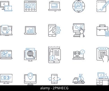 Web Marketplace linea icone raccolta. E-commerce, acquisti online, mercato digitale, Negozio virtuale, CyberMall, Bazar online, mercato di Internet Illustrazione Vettoriale