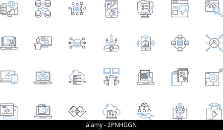 Collezione computerizzata di icone di linea. Automatizzato, digitalizzato, programmato, elettronico, meccanizzato, Robotica, vettoriale tecnologico e lineare Illustrazione Vettoriale