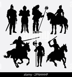 Cavaliere di silhouette guerriero maschio. Buon uso per simboli, logo, icona web, mascotte, elementi di gioco, o qualsiasi progetto che desideri. Facile da usare, modificare o cambiare colore Illustrazione Vettoriale