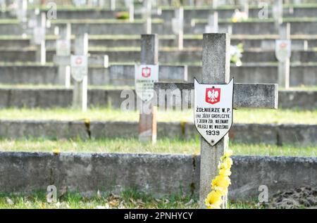 LASKI vicino Varsavia Polonia - cimitero militare con tombe di soldati polacchi che sono morti nel 1939 WW2, combattendo contro l'invasione della Germania nazista Foto Stock