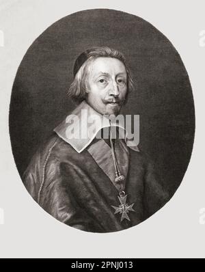 Cardinale Richelieu. Il Cardinale Armand Jean du Plessis, 1st Duca di Richelieu e Fronsac, alias Eminenza Rossa, 1585-1642. Clergyman francese, nobile e statista. Dopo una stampa di Bernard Picart. Foto Stock