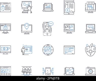 Collezione di icone della linea Infosfera. Dati, informazioni, conoscenza, intelligence, connettività, Nerk, Insight vettoriale e illustrazione lineare. Analisi Illustrazione Vettoriale