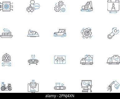 Collezione di icone della linea delle leggi di Newton. inerzia, forza, velocità, accelerazione, massa, azione, vettore di reazione e illustrazione lineare. slancio Illustrazione Vettoriale