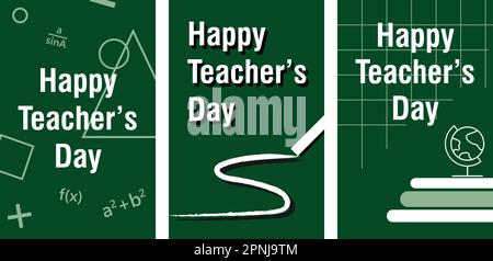 Poster Happy Teacher's Day, copertina, banner, volantino. Set di tre semplici sfondi Illustrazione Vettoriale