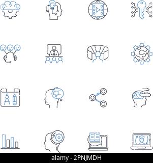 Raccolta di icone della linea di segmentazione del mercato. Demografia, Psicografia, geografica, comportamento, targeting, Segmenti, vettore cliente e lineare Illustrazione Vettoriale