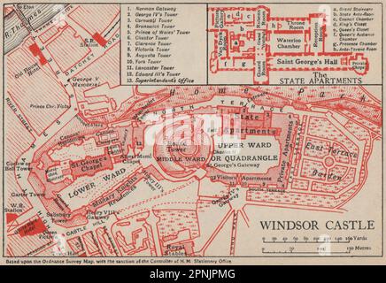 CASTELLO DI WINDSOR. Piano terra vintage. Mappa del Berkshire 1951 vecchio vintage Foto Stock