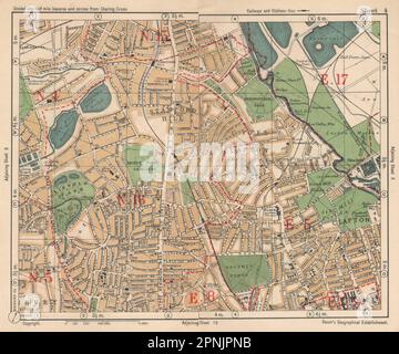 NORD-EST DI LONDRA. Stoke Newington Stamford Hill Clapton South Tottenham BACON 1925 mappa Foto Stock