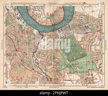 SE LONDON. Deptford Greenwich Cubitt Town Lewisham Blackheath. PANCETTA mappa 1925 Foto Stock