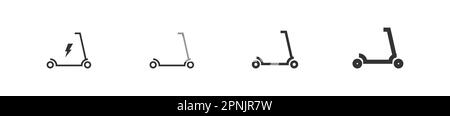 Scooter elettrico kick set nero linea icona diverso spessore. Illustrazione del vettore piatto isolato Illustrazione Vettoriale
