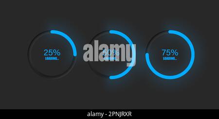 Barra di carico indicatore circolare neumorfico. Procedura di download di luce blu in stile moderno orphsim. Illustrazione vettoriale Illustrazione Vettoriale