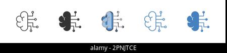 Intelligenza artificiale icona. Tecnologia cervello con microchip. Impostare le icone di linea, glifo e stile piatto. Simbolo del segno isolato dal vettore Illustrazione Vettoriale