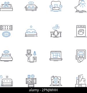 Nest linea icone raccolta. Comfort, sicurezza, intelligente, temperatura, termostato, Efficienza energetica, Home Vector e illustrazione lineare. Automazione Illustrazione Vettoriale