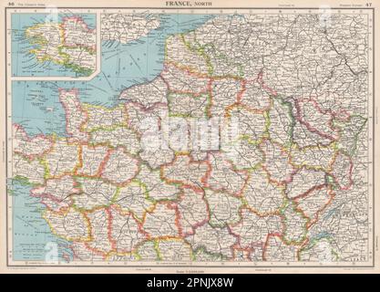 FRANCIA NORD. Mostra il protettorato della Saarland occupato dai francesi. MAPPA BARTOLOMEO 1952 Foto Stock