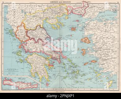 GRECIA E EGEO. Crete Cicladi Sporadi Dodecaneso &c. MAPPA BARTOLOMEO 1952 Foto Stock