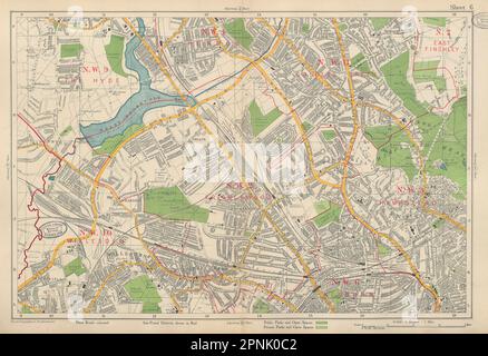 NW LONDON Cricklewood Hampstead Willesden Golders Green Hendon. PANCETTA mappa 1934 Foto Stock