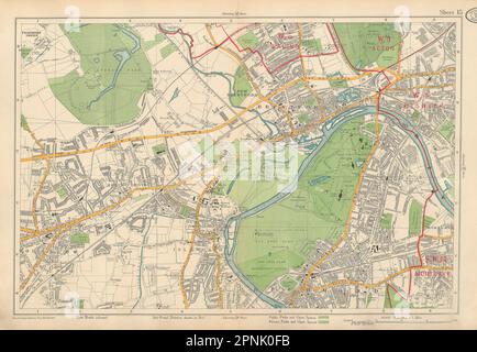 RICHMOND, HOUNSLOW, Kew Brentford, Isleworth, Chiswick, Acton Ealing. PANCETTA mappa 1934 Foto Stock