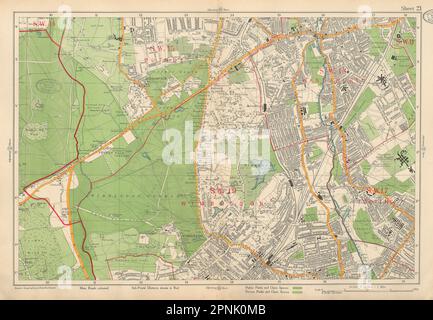 WIMBLEDON. Tooting Putney Wandsworth Richmond Park Roehampton. PANCETTA mappa 1934 Foto Stock