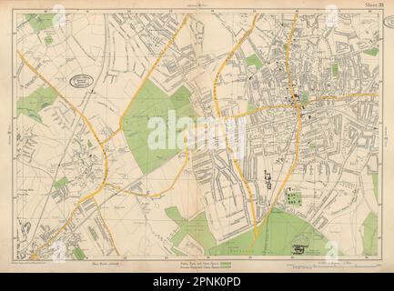 SUTTON Epsom Cheam Belmont Carshalton Ewell Banstead Downs. PANCETTA 1934 vecchia mappa Foto Stock