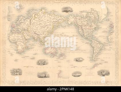 WORLD MERCATOR che mostra le rotte postali verso le colonie britanniche. Mappa RAPKIN/TALLIS 1851 Foto Stock