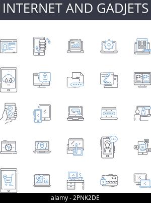 Collezione di icone della linea gadjets e Internet. World Wide Web, Cyberspace, Online, Nerk, Web, Digitale, informazione superstrada vettoriale e lineare Illustrazione Vettoriale