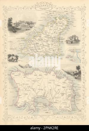 Isole del Canale. St Peter Port vista. Jersey e Guernsey. TALLIS & RAPKIN 1851 mappa Foto Stock