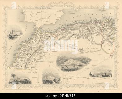 Il Nord Africa. Marocco Algeria Tunisia. Vie carovaniere. RAPKIN/TALLIS 1851 mappa Foto Stock