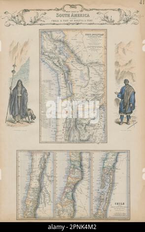 Costa occidentale del Sud America. Cile, Bolivia e Perù. SWANSTON 1860 vecchia mappa Foto Stock