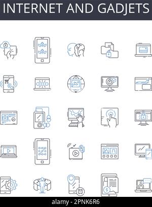 Collezione di icone della linea gadjets e Internet. World Wide Web, Cyberspace, Online, Nerk, Web, Digitale, informazione superstrada vettoriale e lineare Illustrazione Vettoriale