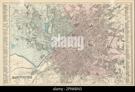 MANCHESTER Salford Old Trafford Hulme piano città GW BACON 1883 mappa Foto Stock