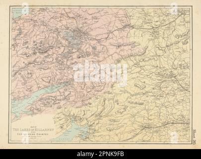 KILLARNEY LAGHI Kerry Bantry Kenmare Cork. Mappa antica di GW BACON 1883 Foto Stock