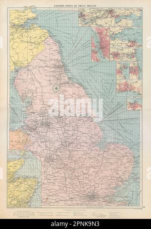 Gran Bretagna costa est porti mappa mare fari rotte mail MAPPA 1952 GRANDE Foto Stock