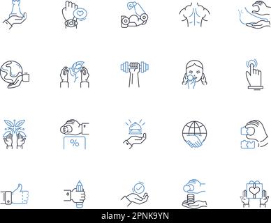 Raccolta di icone delle linee di conoscenza della lingua. Fluenza, padronanza, bilinguismo, destrezza, articolazione, Competenza, alfabetizzazione vettoriale e lineare Illustrazione Vettoriale