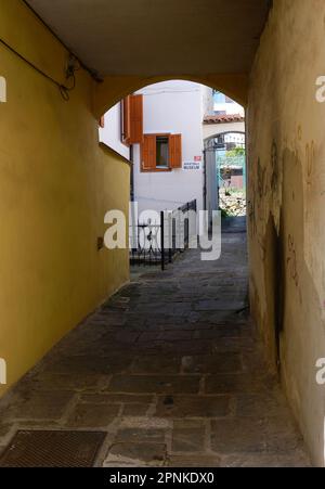 I caratteristici palazzi e le stradine della bellissima città di Capodistria in Slovenia. Foto Stock