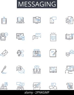 Raccolta di icone della linea di messaggistica. Chat, corrispondenza, comunicazione, SMS, e-mail, Interagendo, scambiando parole vettoriali e lineari Illustrazione Vettoriale