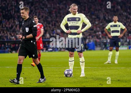 Monaco, Germania. 19th Apr, 2023. MONACO di Baviera, GERMANIA - 19 APRILE: Erling Haaland di Manchester City durante il Quarterfinale della UEFA Champions League tra il Bayern Munchen e Manchester City all'Allianz Arena il 19 aprile 2023 a Monaco di Baviera, Germania (Foto di Rene Nijhuis/Orange Pictures) Credit: Orange Pics BV/Alamy Live News Foto Stock