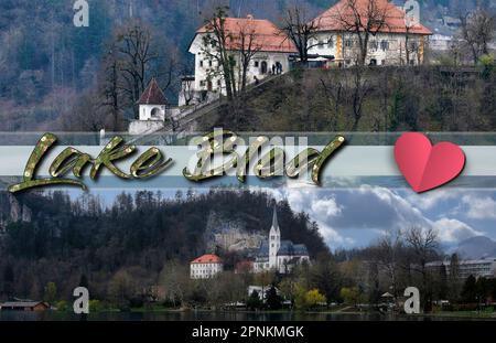 Il Lago di Bleed si trova nelle Alpi Giulie in Slovenia è una destinazione turistica popolare, con un castello medievale, un'isola con una chiesa e una bella natura Foto Stock