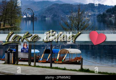 Il Lago di Bleed si trova nelle Alpi Giulie in Slovenia è una destinazione turistica popolare, con un castello medievale, un'isola con una chiesa e una bella natura Foto Stock