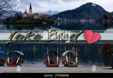 Il Lago di Bleed si trova nelle Alpi Giulie in Slovenia è una destinazione turistica popolare, con un castello medievale, un'isola con una chiesa e una bella natura Foto Stock