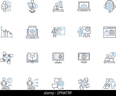 Raccolta di icone della linea di analisi aziendale. Strategia, processo, dati, metriche, approfondimenti, Pianificazione, ottimizzazione vettoriale e illustrazione lineare Illustrazione Vettoriale