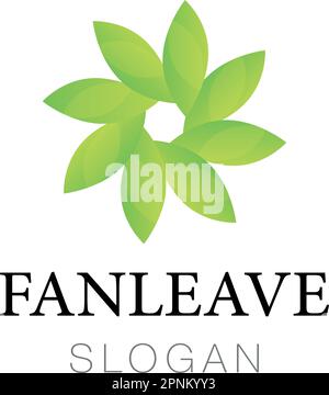 Fan leave verde foglia logo icona vettoriale design circolare, giardino, pianta, natura ed ecologia vettore logo. Ecologia Happy life logotipo concetto icona Illustrazione Vettoriale