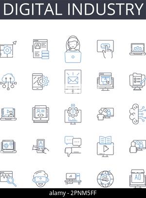 Collezione di icone della linea industriale digitale. Business online, Cyber commerce, mercato virtuale, commercio elettronico, economia basata sul Web, Informazioni Illustrazione Vettoriale