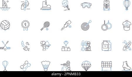 Collezione di icone delle linee dei regimi degli allenamenti. Cardio, forza, flessibilità, resistenza, agilità, Illustrazione centrale, vettoriale Plyometrics e lineare. HIIT Illustrazione Vettoriale