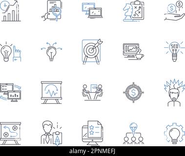 Collezione di icone della linea di differenziazione dei prodotti. Unico, distinto, innovativo, esclusivo, diverso, Individualista, vettoriale speciale e lineare Illustrazione Vettoriale