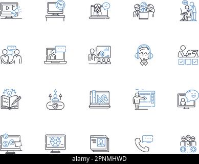 Collezione di icone di linea. Ambizione, progressione, tenacia, guida, aspirazione, Perseveranza, vettore di dedica e illustrazione lineare Illustrazione Vettoriale